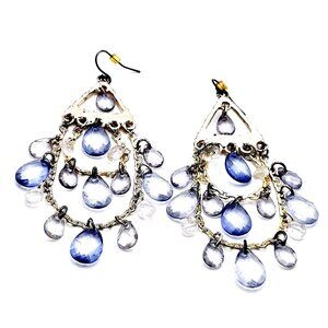 Boho Statement Tiered Chandelier Dangle Earrings Blue & Clear Teardrop Beads